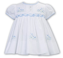 Load image into Gallery viewer, Sarah Louise Smocked Dress White/Blue