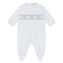 Load image into Gallery viewer, Blues Baby Velour Rocking Horse Sleep Suit White