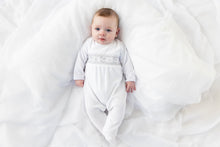 Load image into Gallery viewer, Blues Baby Velour Rocking Horse Sleep Suit White