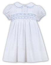 Load image into Gallery viewer, Sarah Louise Smocked Dress White Blue
