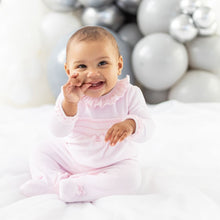 Load image into Gallery viewer, Blues Baby Smocked Velour Sleep Suit Pink