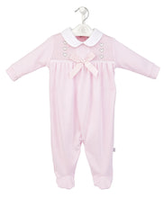 Load image into Gallery viewer, Dandelion Heart & Bow Smocked Cotton Sleepsuit