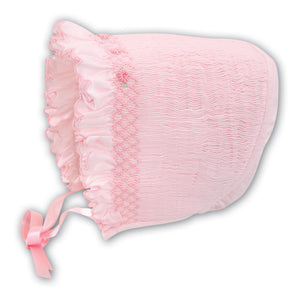 Sarah Louise Hand Smocked Bonnet Pink