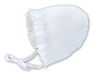 Sarah Louise Hand Smocked Bonnet White