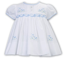 Load image into Gallery viewer, Sarah Louise Smocked Dress White/Blue
