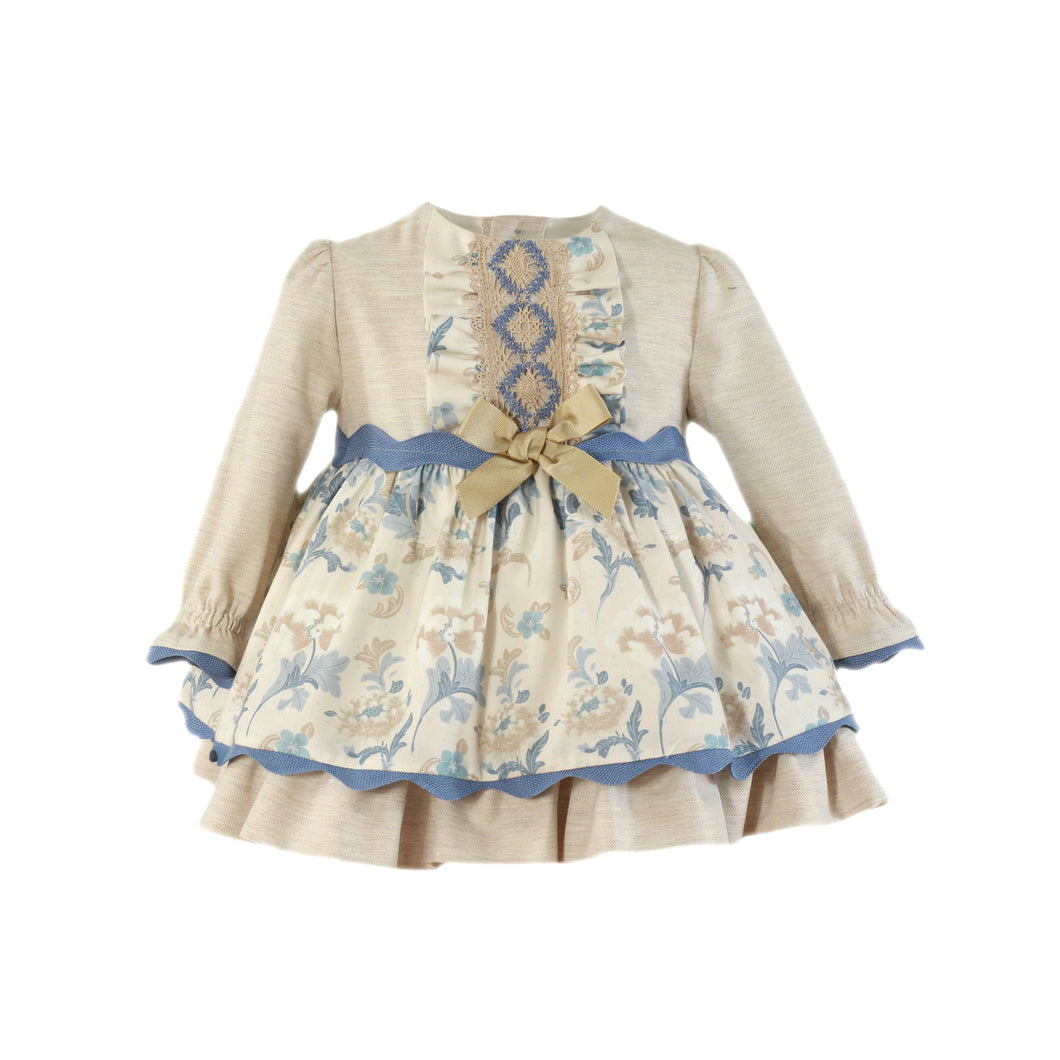 Miranda Floral Beige & Blue Toddler Dress