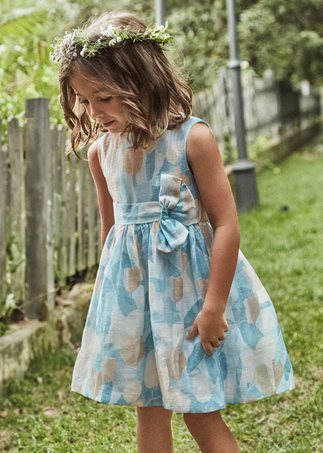 Mayoral Dress Blue Floral Linen - Main Image