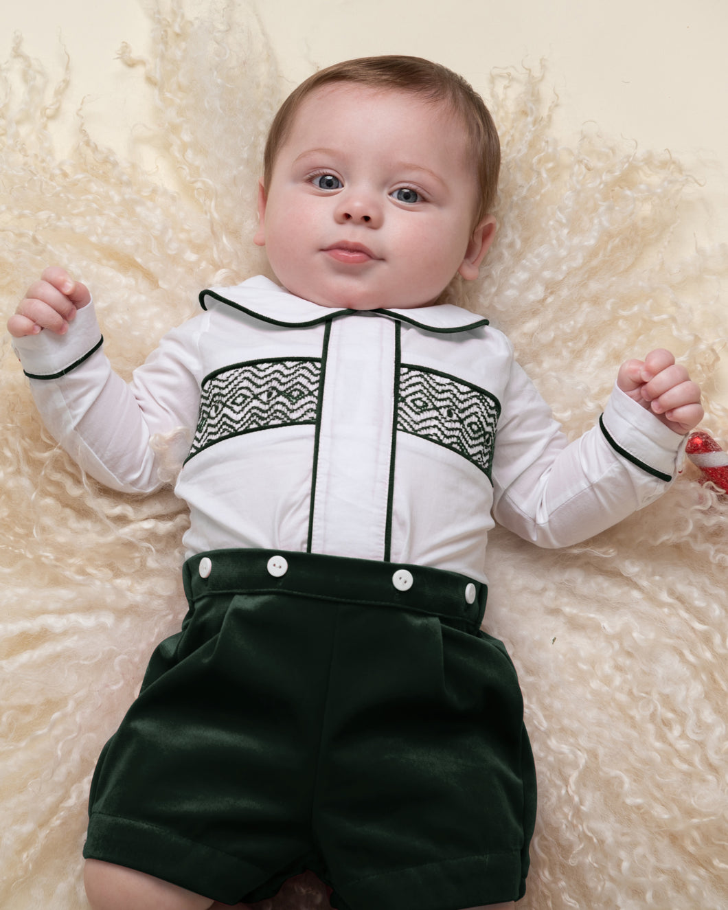 Caramelo Kids Smocked Buster Suit Forest Green