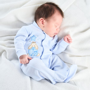 Dandelion 'Rabbit & Star' Ribbed Sleepsuit Blue