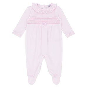 Blues Baby Smocked Velour Sleep Suit Pink