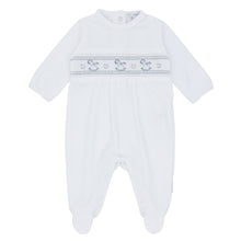 Load image into Gallery viewer, Blues Baby Velour Rocking Horse Sleep Suit White

