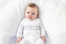 Load image into Gallery viewer, Blues Baby Velour Rocking Horse Sleep Suit White
