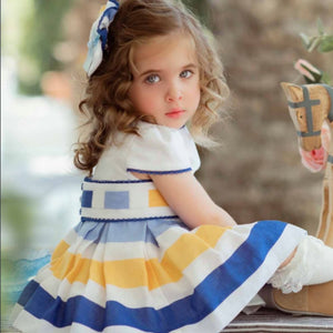 Miranda Toddler Girls Stripe Dress White, Blue, Yellow