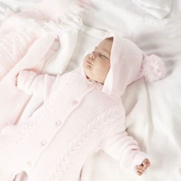 Dandelion Knitted Pram Suit with Hood Pink