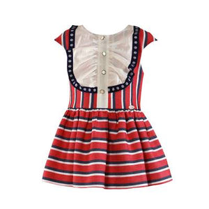 Miranda Ruffle Bodice Stripe Dress - red, navy
