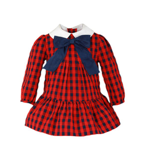 Miranda Toddler Girls Check Dress -Red, Navy