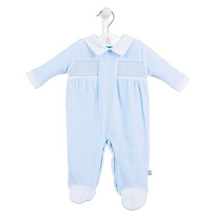 Load image into Gallery viewer, Dandelion Button Smocked Velour Sleepsuit
