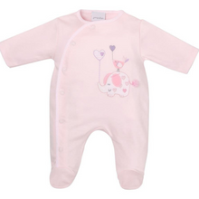 Load image into Gallery viewer, Dandelion &#39;Elephant &amp; Bird with Balloon&#39; Cotton Sleepsuit Pink
