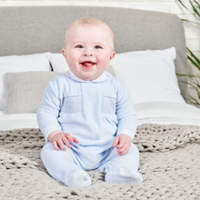 Load image into Gallery viewer, Dandelion Button Smocked Velour Sleepsuit
